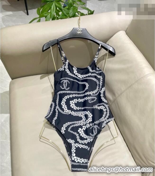 Low Price Chanel Printed One-Piece Swimwear 1112 Black 2025