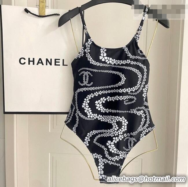 Low Price Chanel Printed One-Piece Swimwear 1112 Black 2025