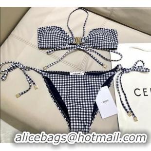 New Cheap Celine Two-Pieces Plaid Swimwear 1112 Black/Grey/White 2025