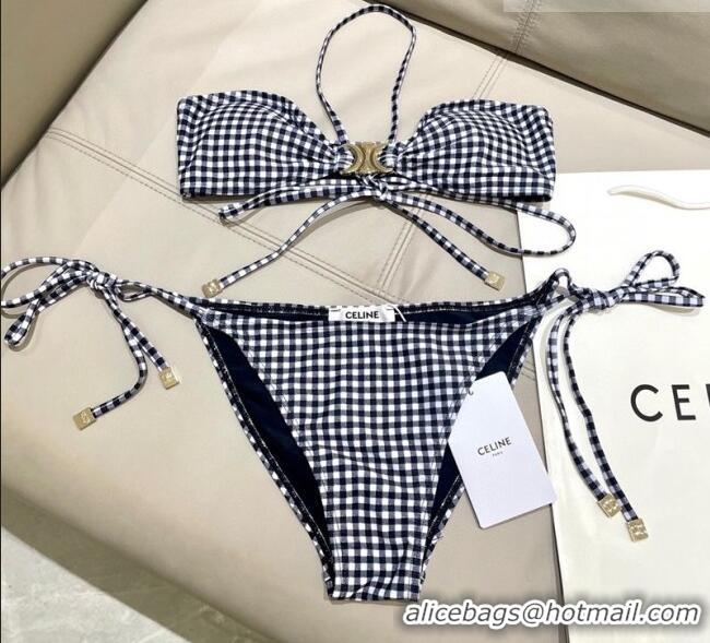 New Cheap Celine Two-Pieces Plaid Swimwear 1112 Black/Grey/White 2025