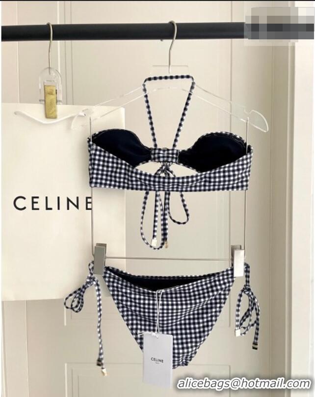 New Cheap Celine Two-Pieces Plaid Swimwear 1112 Black/Grey/White 2025