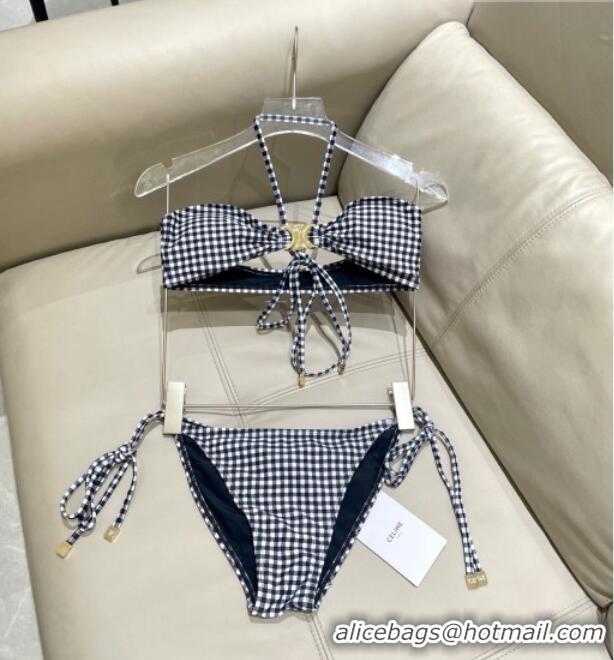 New Cheap Celine Two-Pieces Plaid Swimwear 1112 Black/Grey/White 2025