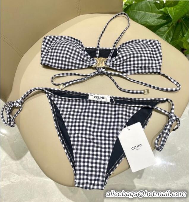 New Cheap Celine Two-Pieces Plaid Swimwear 1112 Black/Grey/White 2025