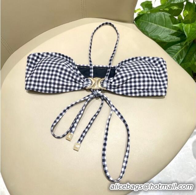 New Cheap Celine Two-Pieces Plaid Swimwear 1112 Black/Grey/White 2025