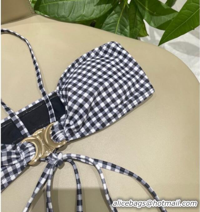 New Cheap Celine Two-Pieces Plaid Swimwear 1112 Black/Grey/White 2025