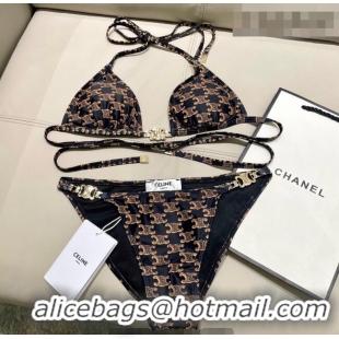 Original Cheap Celine Two-Pieces Swimwear with Logo Chain 1111 Brown 2025