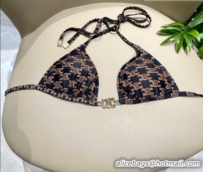Original Cheap Celine Two-Pieces Swimwear with Logo Chain 1111 Brown 2025