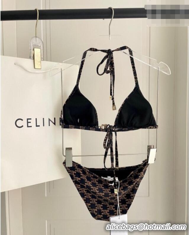 Original Cheap Celine Two-Pieces Swimwear with Logo Chain 1111 Brown 2025