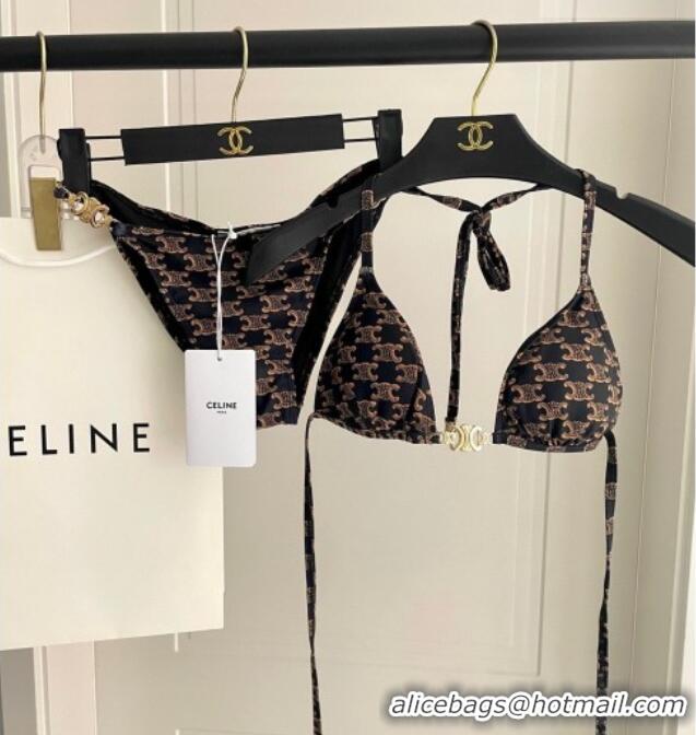 Original Cheap Celine Two-Pieces Swimwear with Logo Chain 1111 Brown 2025