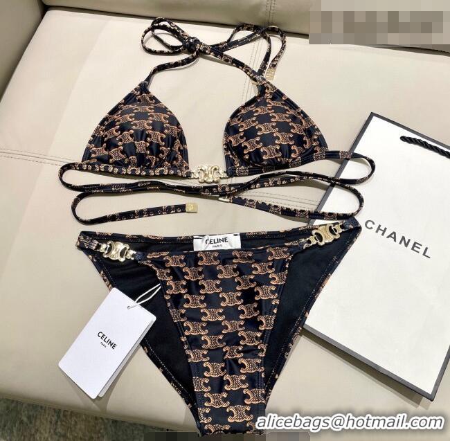 Original Cheap Celine Two-Pieces Swimwear with Logo Chain 1111 Brown 2025