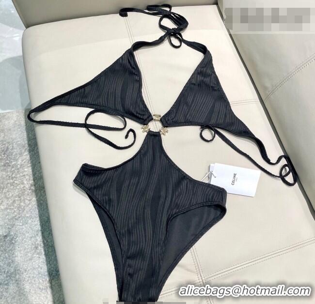 ​Top Quality Celine Two-Pieces Swimwear with Logo Circle 1111 Black 2025