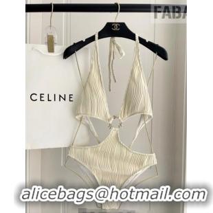 Super Quality Celine Two-Pieces Swimwear with Logo Circle 1111 White 2025