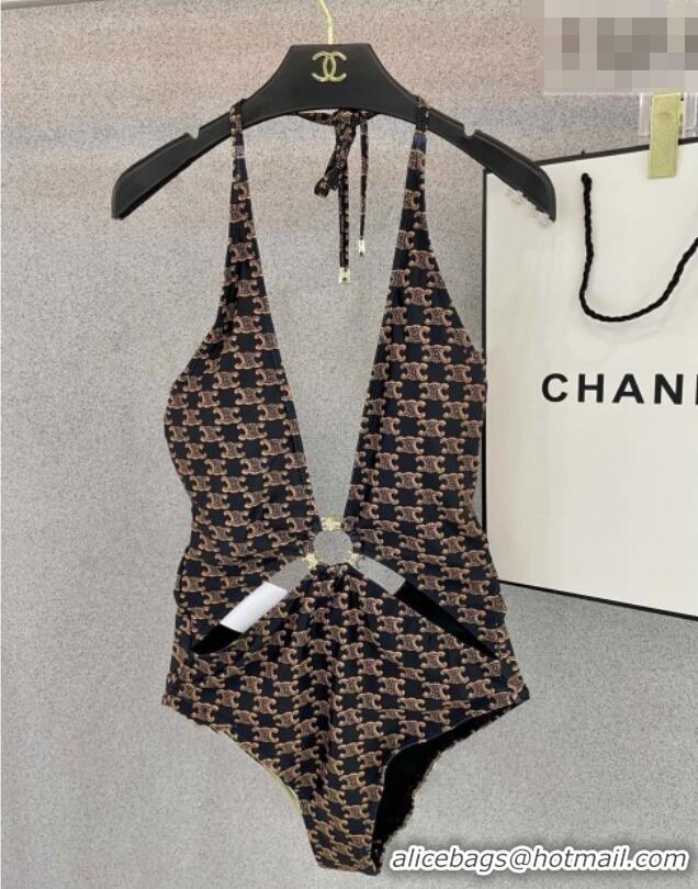 ​High Quality Celine One-Piece Swimwear with Logo Circle 1111 Brown 2025