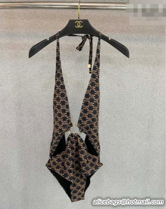 ​High Quality Celine One-Piece Swimwear with Logo Circle 1111 Brown 2025