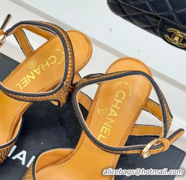 Popular Style Chanel Suede and Strass Heel Sandals 7cm CH030601 Gold 2026
