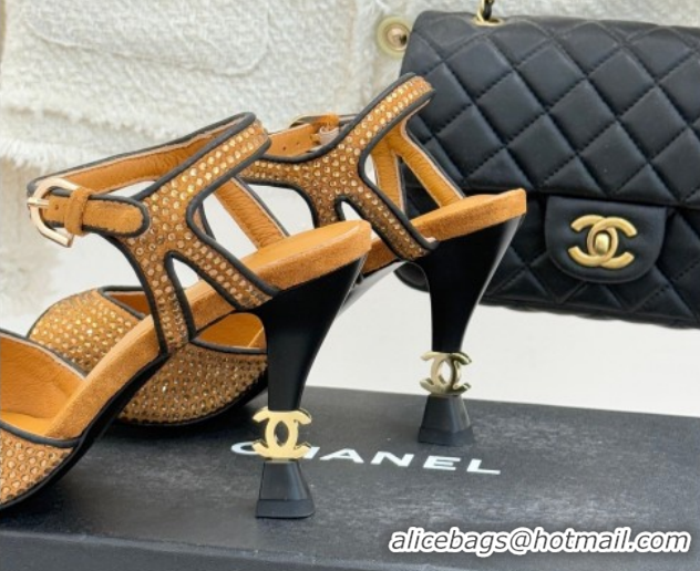 Popular Style Chanel Suede and Strass Heel Sandals 7cm CH030601 Gold 2026