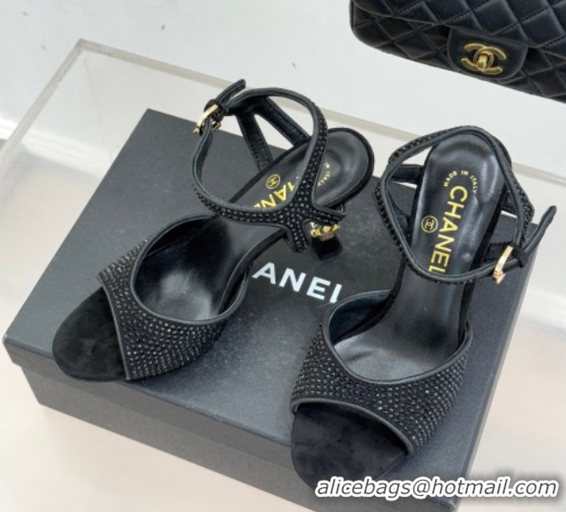 Best Price Chanel Suede and Strass Heel Sandals 7cm CH030601 Black 2026