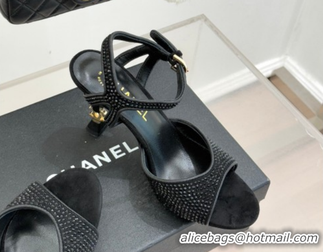 Best Price Chanel Suede and Strass Heel Sandals 7cm CH030601 Black 2026