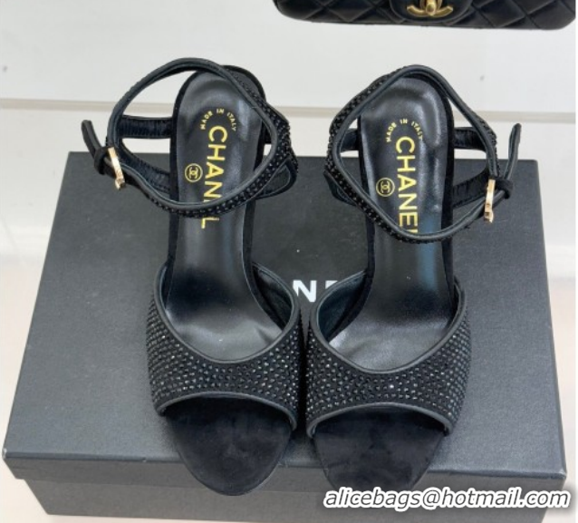 Best Price Chanel Suede and Strass Heel Sandals 7cm CH030601 Black 2026
