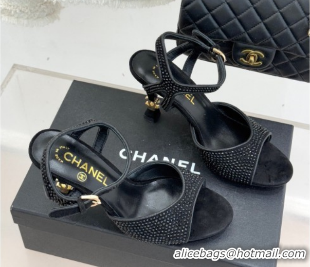 Best Price Chanel Suede and Strass Heel Sandals 7cm CH030601 Black 2026