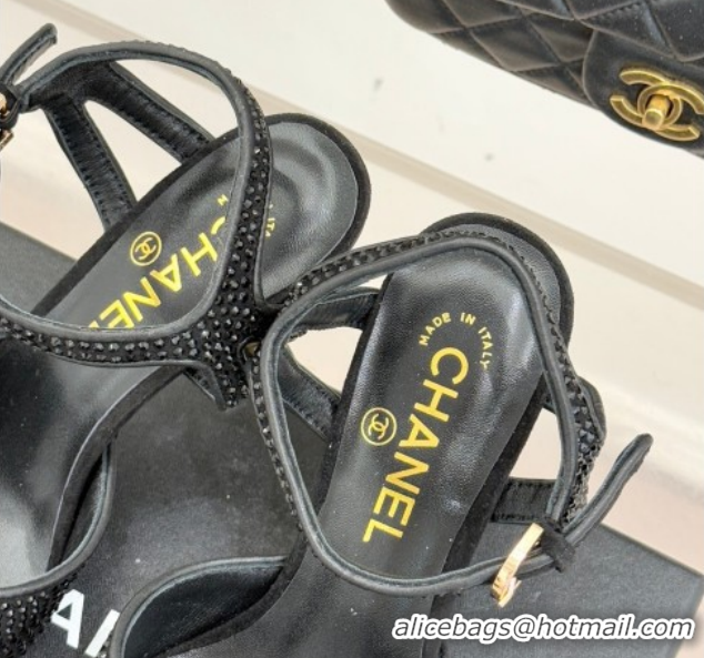 Best Price Chanel Suede and Strass Heel Sandals 7cm CH030601 Black 2026