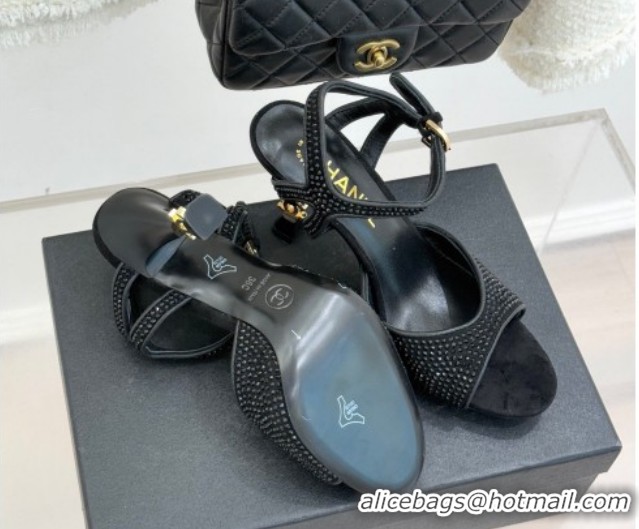 Best Price Chanel Suede and Strass Heel Sandals 7cm CH030601 Black 2026