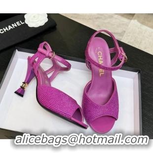 Top Grade Chanel Suede and Strass Heel Sandals 7cm CH030601 Dark Pink 2026