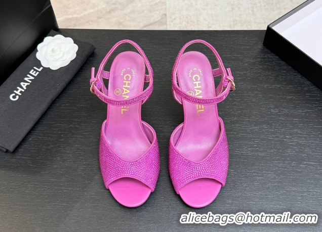 Top Grade Chanel Suede and Strass Heel Sandals 7cm CH030601 Dark Pink 2026
