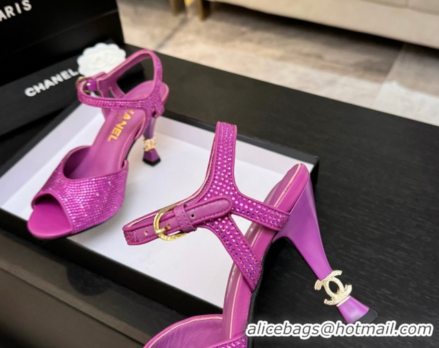 Top Grade Chanel Suede and Strass Heel Sandals 7cm CH030601 Dark Pink 2026