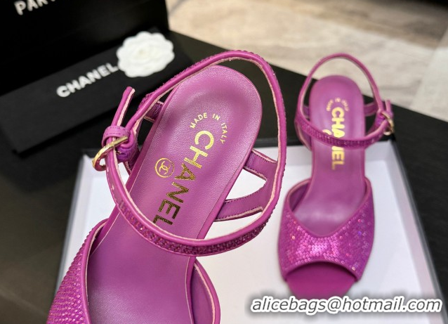 Top Grade Chanel Suede and Strass Heel Sandals 7cm CH030601 Dark Pink 2026