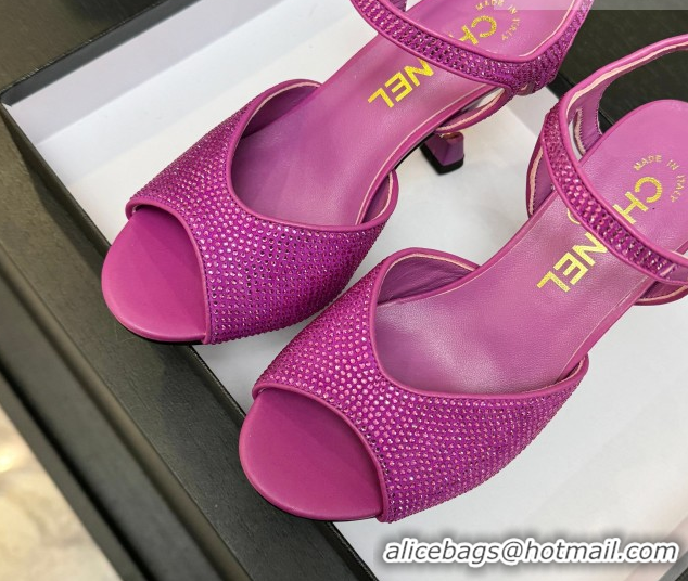 Top Grade Chanel Suede and Strass Heel Sandals 7cm CH030601 Dark Pink 2026