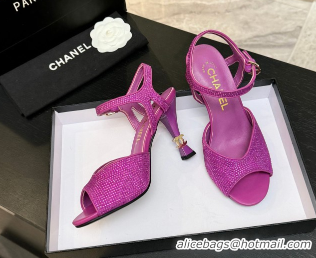 Top Grade Chanel Suede and Strass Heel Sandals 7cm CH030601 Dark Pink 2026
