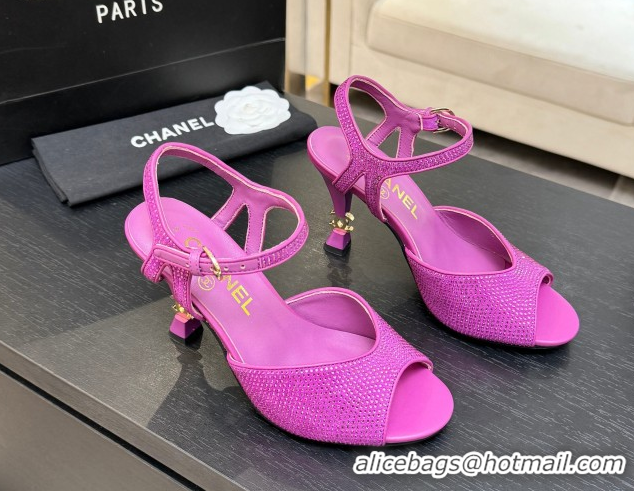 Top Grade Chanel Suede and Strass Heel Sandals 7cm CH030601 Dark Pink 2026