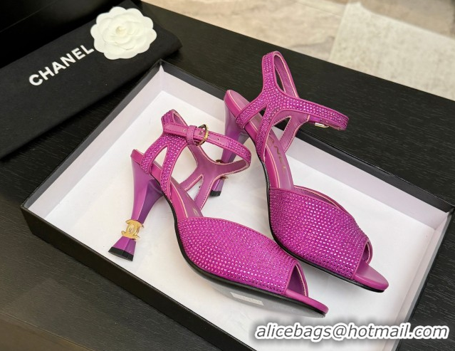 Top Grade Chanel Suede and Strass Heel Sandals 7cm CH030601 Dark Pink 2026