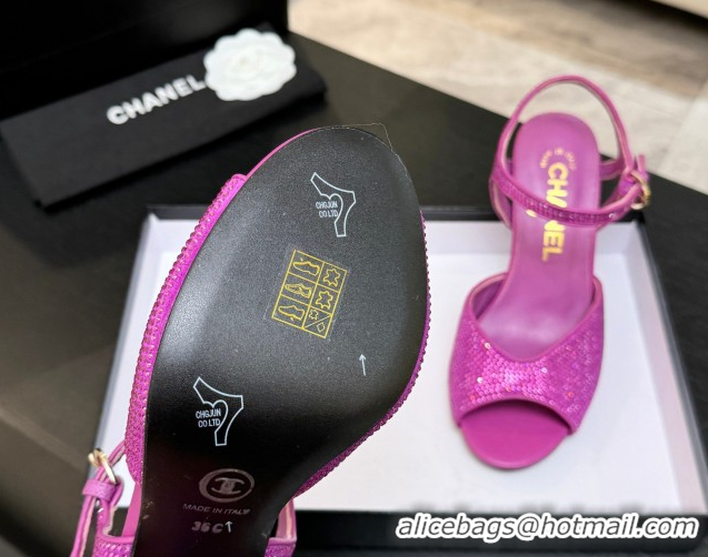 Top Grade Chanel Suede and Strass Heel Sandals 7cm CH030601 Dark Pink 2026