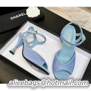 Shop Duplicate Chanel Suede and Strass Heel Sandals 7cm CH030601 Light Blue 2026