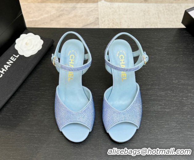 Shop Duplicate Chanel Suede and Strass Heel Sandals 7cm CH030601 Light Blue 2026