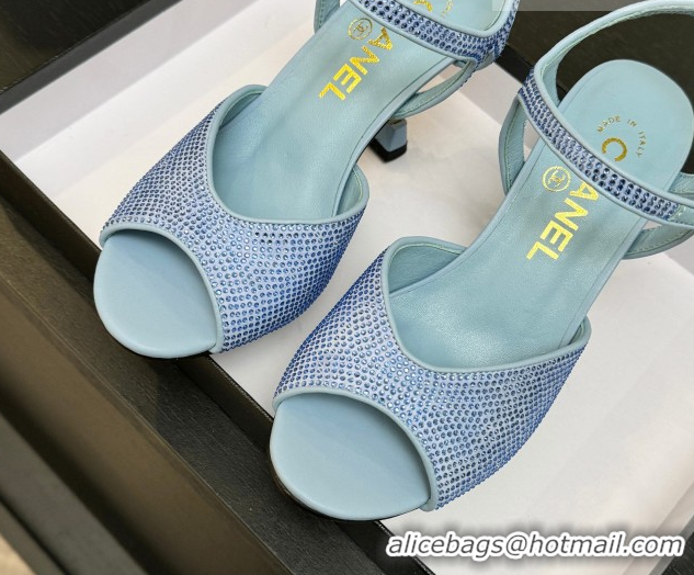 Shop Duplicate Chanel Suede and Strass Heel Sandals 7cm CH030601 Light Blue 2026