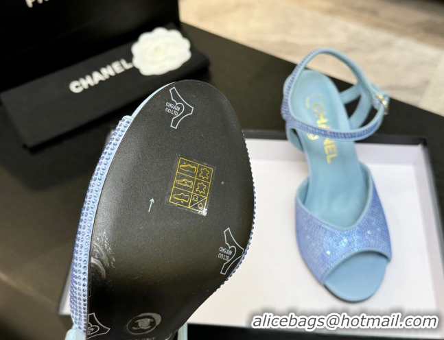 Shop Duplicate Chanel Suede and Strass Heel Sandals 7cm CH030601 Light Blue 2026