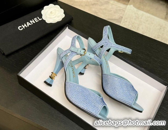 Shop Duplicate Chanel Suede and Strass Heel Sandals 7cm CH030601 Light Blue 2026