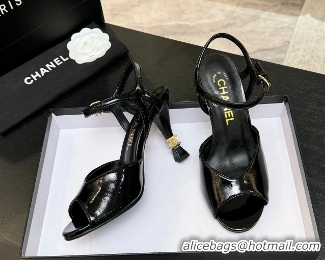 Purchase Chanel Patent Leather Heel Sandals 7cm CH030601 Black 2026