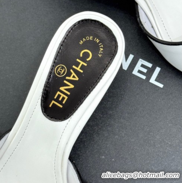 Unique Style Chanel Calfskin Leather Heel Slides Sandal with Strass Bow CH0306021 White 2026