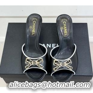 Good Looking Chanel Calfskin Leather Heel Slides Sandal with Strass Bow CH0306021 Black 2026