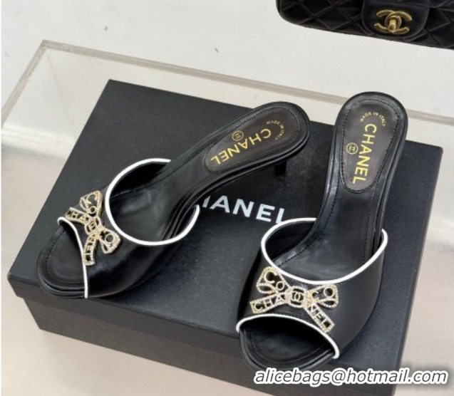 Good Looking Chanel Calfskin Leather Heel Slides Sandal with Strass Bow CH0306021 Black 2026