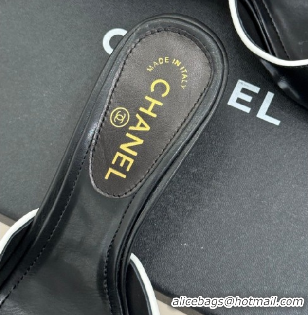 Good Looking Chanel Calfskin Leather Heel Slides Sandal with Strass Bow CH0306021 Black 2026