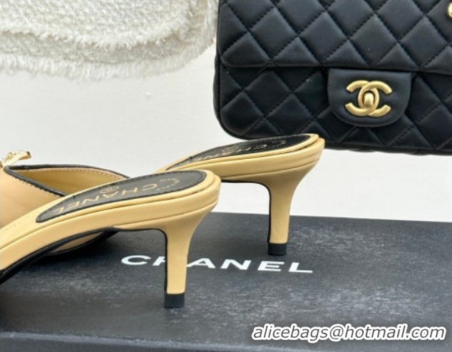 Good Quality Chanel Calfskin Leather Heel Slides Sandal with Strass Bow CH0306021 Beige 2026