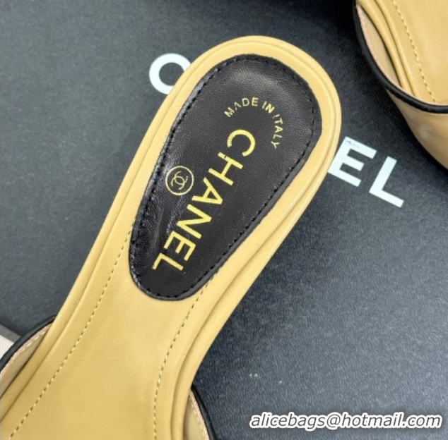 Good Quality Chanel Calfskin Leather Heel Slides Sandal with Strass Bow CH0306021 Beige 2026