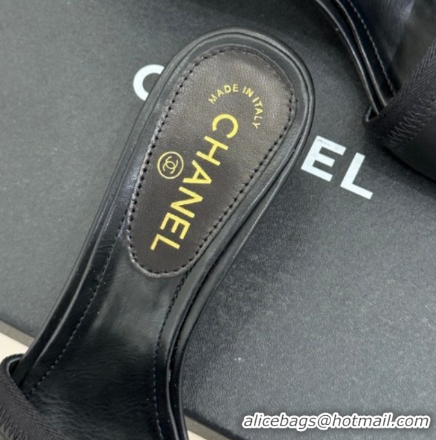 Grade Quality Chanel Calfskin Leather Heel Slides Sandal with Strass Bow CH0306022 Black 2026