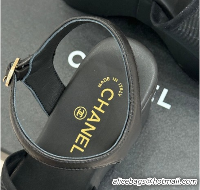 Classic Hot Chanel Mesh & Glass Beads Wedge Sandals 9.5cm G47063 Black 2026