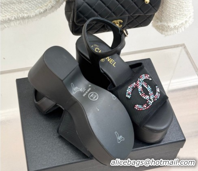 Classic Hot Chanel Mesh & Glass Beads Wedge Sandals 9.5cm G47063 Black 2026